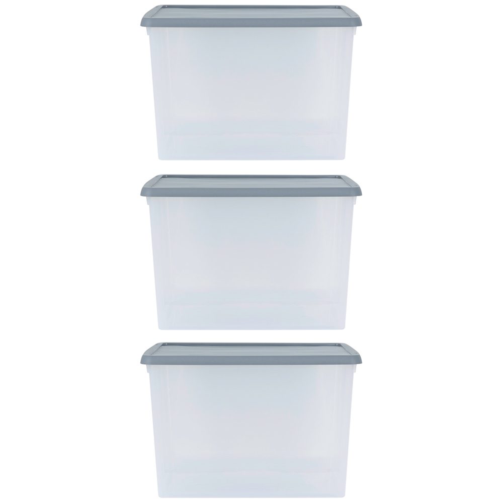 Wham 50L Stackable Plastic and Clear Storage Box and Lid 3 Pack Image 1