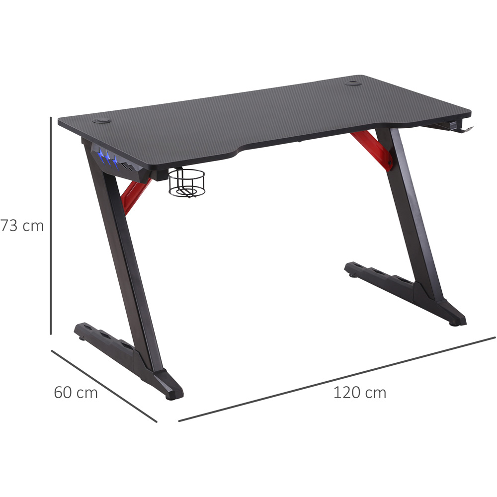 Portland LED Racing Style Gaming Desk with Cup Holder Black Image 7