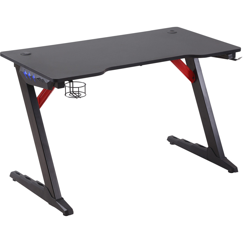 Portland LED Racing Style Gaming Desk with Cup Holder Black Image 2
