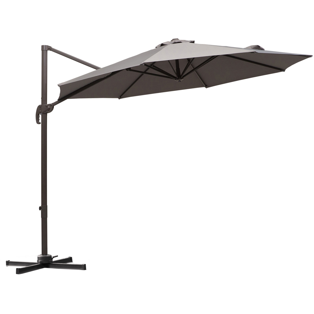 Outsunny Grey Crank and Tilt Rotating Cantilever Parasol with Cross Base 3m Image 1
