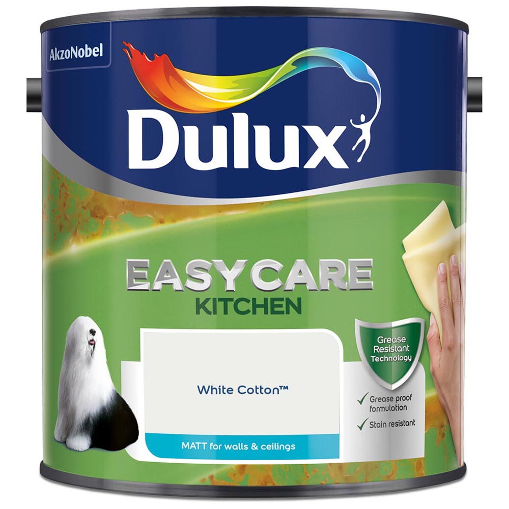 Dulux Easycare Kitchen White Cotton Matt Emulsion Paint 2.5L Image 2
