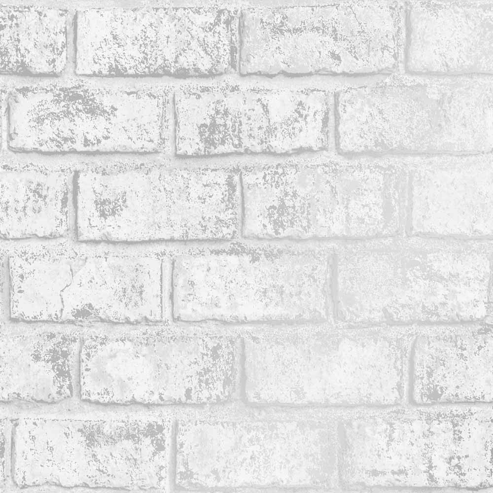 Holden Decor Glistening Brick White and Silver Wallpaper Image 1