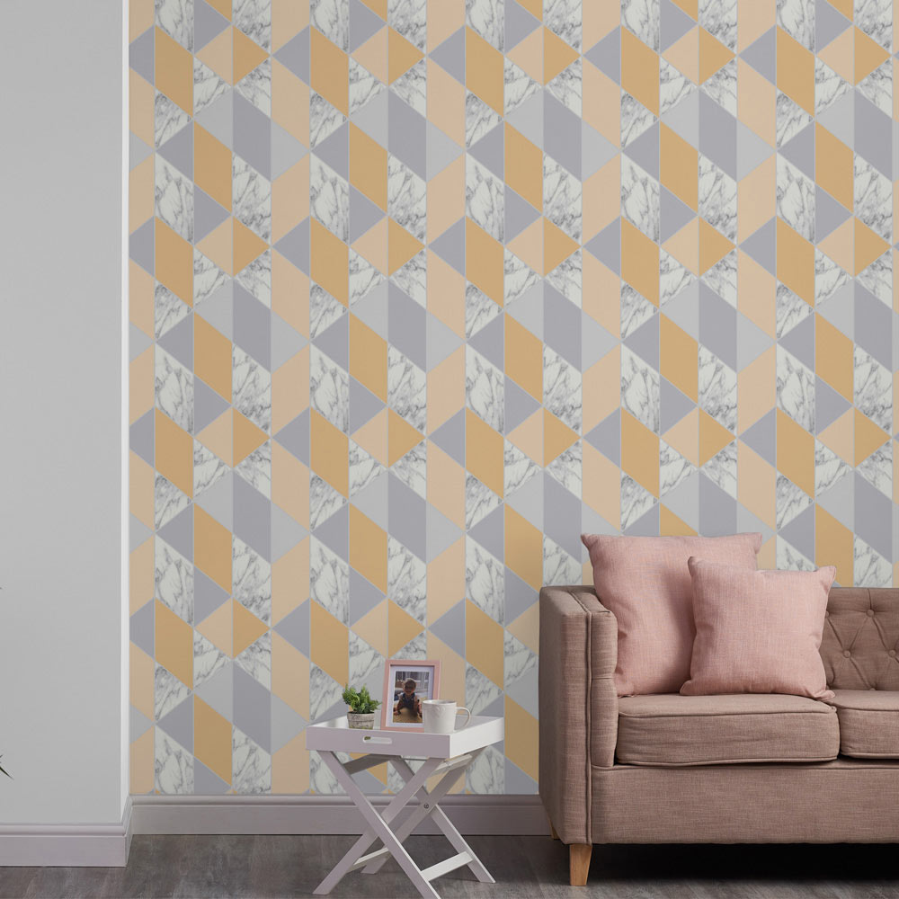 Fresco Marble Geometric Yellow Wallpaper Image 3