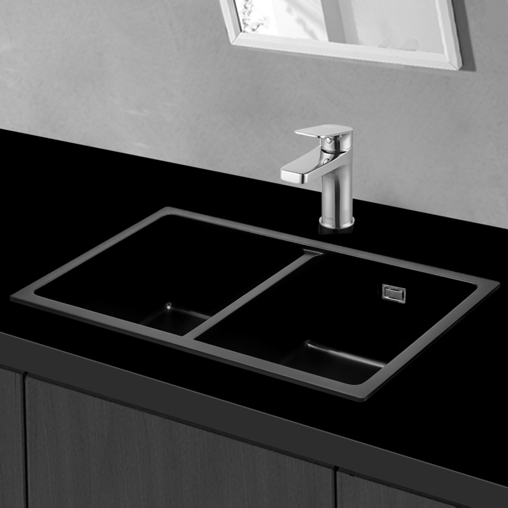 Living and Home Black Double Undermount Kitchen Sink Bowl 83.5 x 48cm Image 2