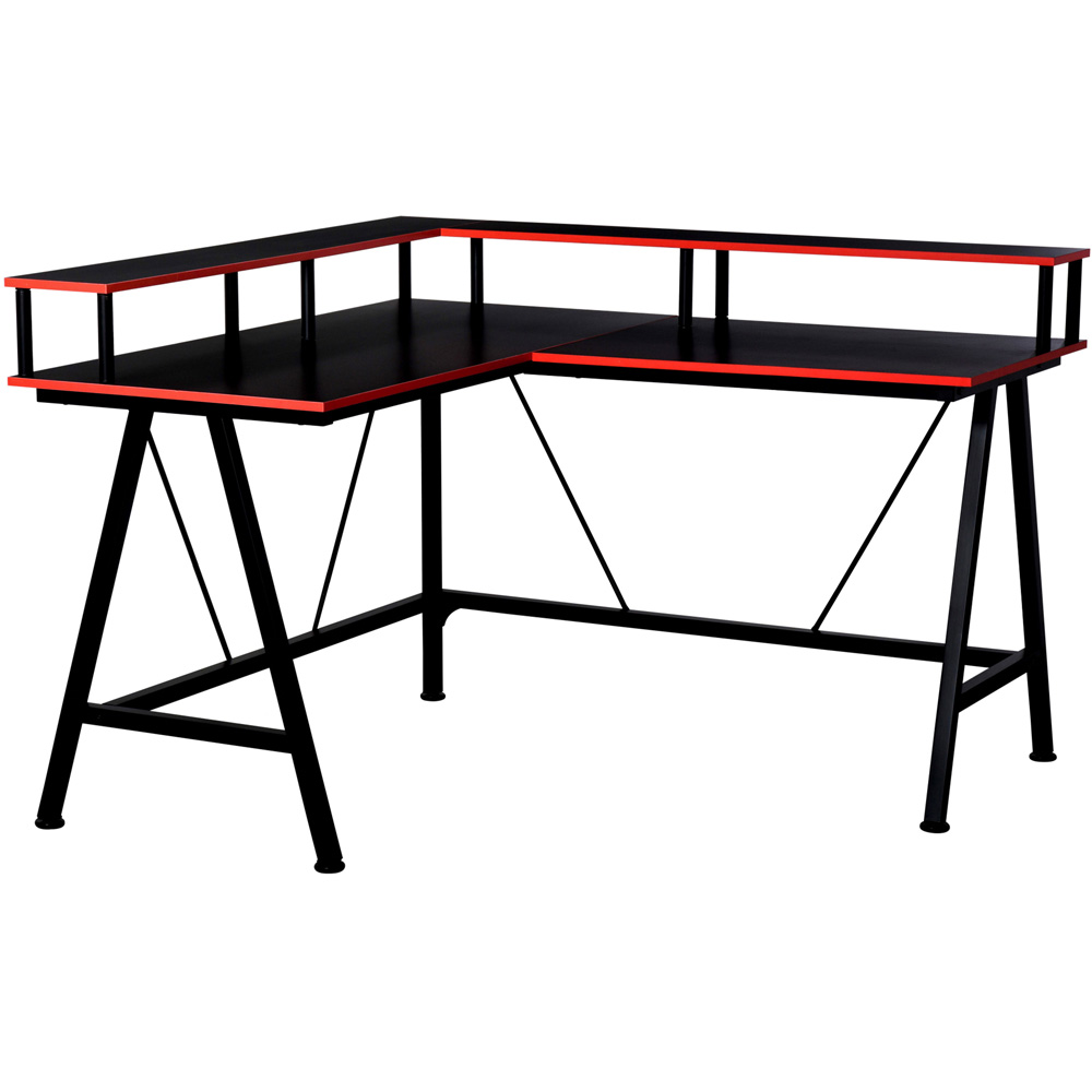 Portland L-Shaped 2 Tier Gaming Desk  Black and Red Image 2