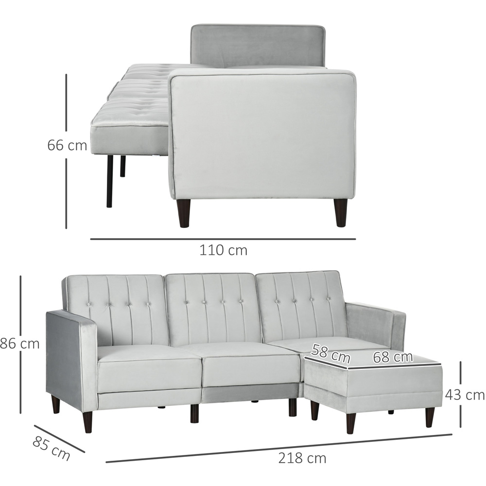 Portland Double Sleeper Light Grey L Shape Sofa Bed with Footstool Image 5