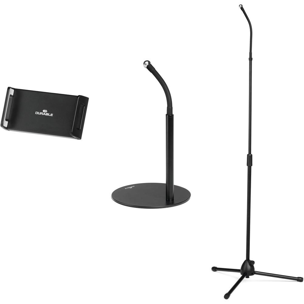 Durable TWIST Black Gooseneck Desk and Floor Stand Tablet and Phone Holder Image 1