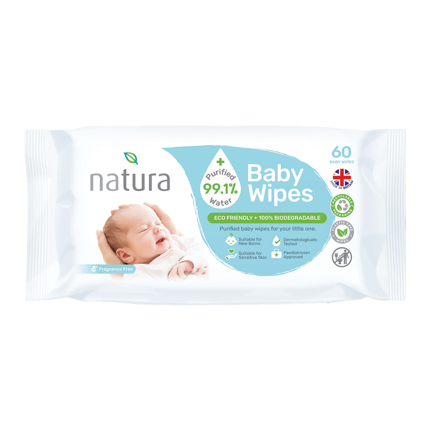 Pack of 60 Natura Biodegradable Baby Wipes Image