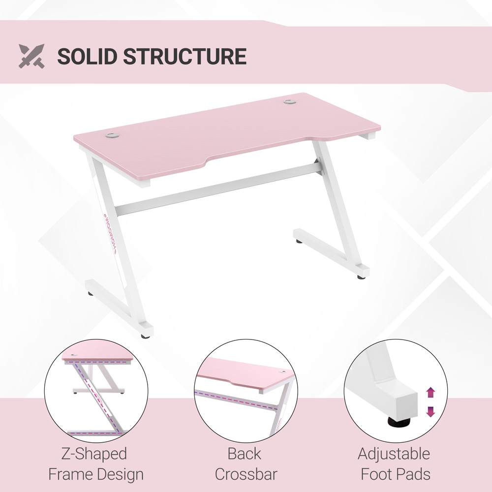 Portland Z-Shaped Racing Style Gaming Desk Pink and White Image 5