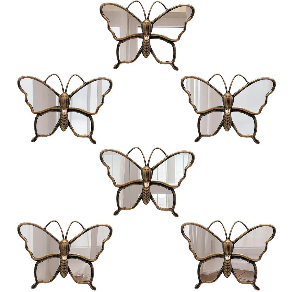 WALPLUS Rusty Brown Gold Butterflies Mirror 6 Pack Image 1