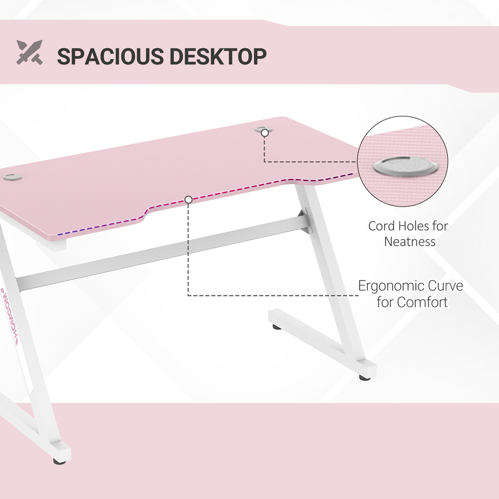 Portland Z-Shaped Racing Style Gaming Desk Pink and White Image 6