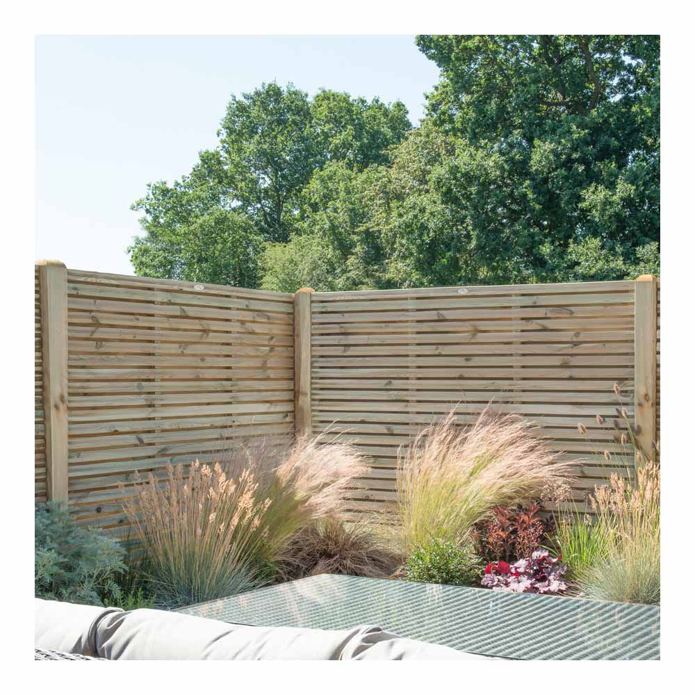 Forest Garden 6 x 5ft Pressure Treated Contemporary Double Slatted Fence Panel Image 3