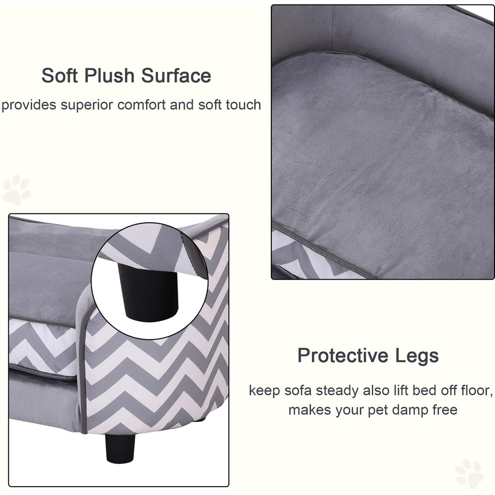 Pawhut Plush Fur Dog Sofa Couch Grey Image 5