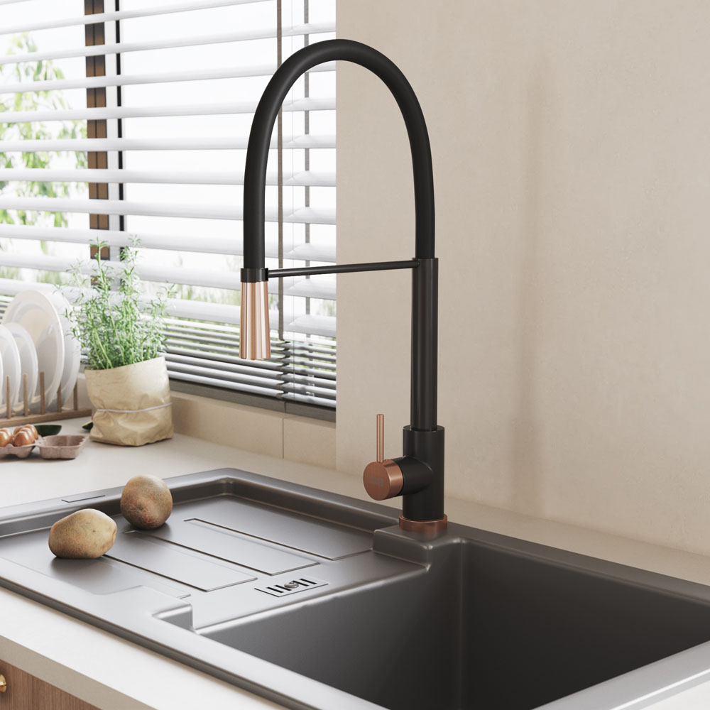 Living and Home Black and Rose Gold Single Lever Mono Kitchen Tap Image 6