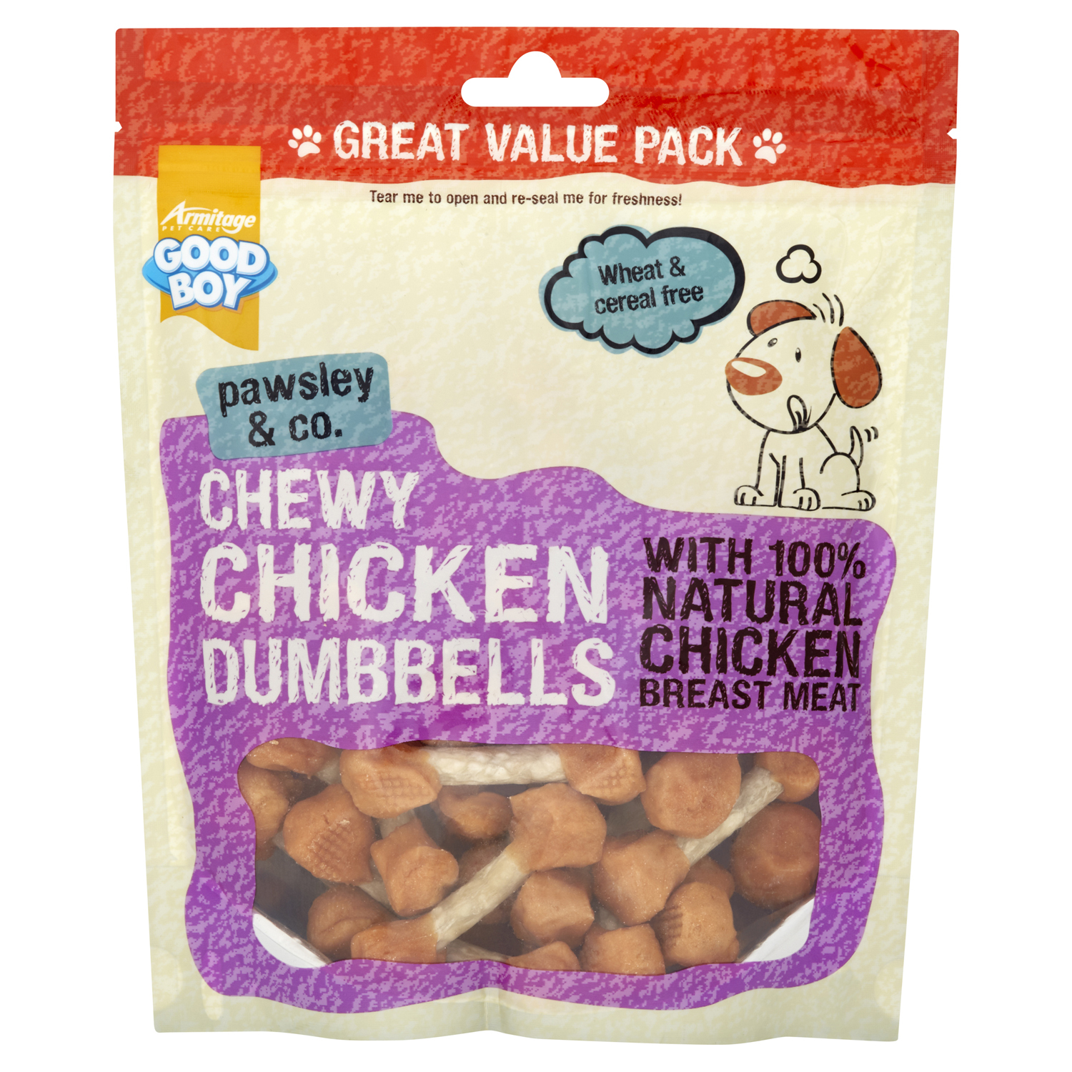 Good Boy Pawsley Chewy Chicken Dumbbells Dog Treat 350g Image