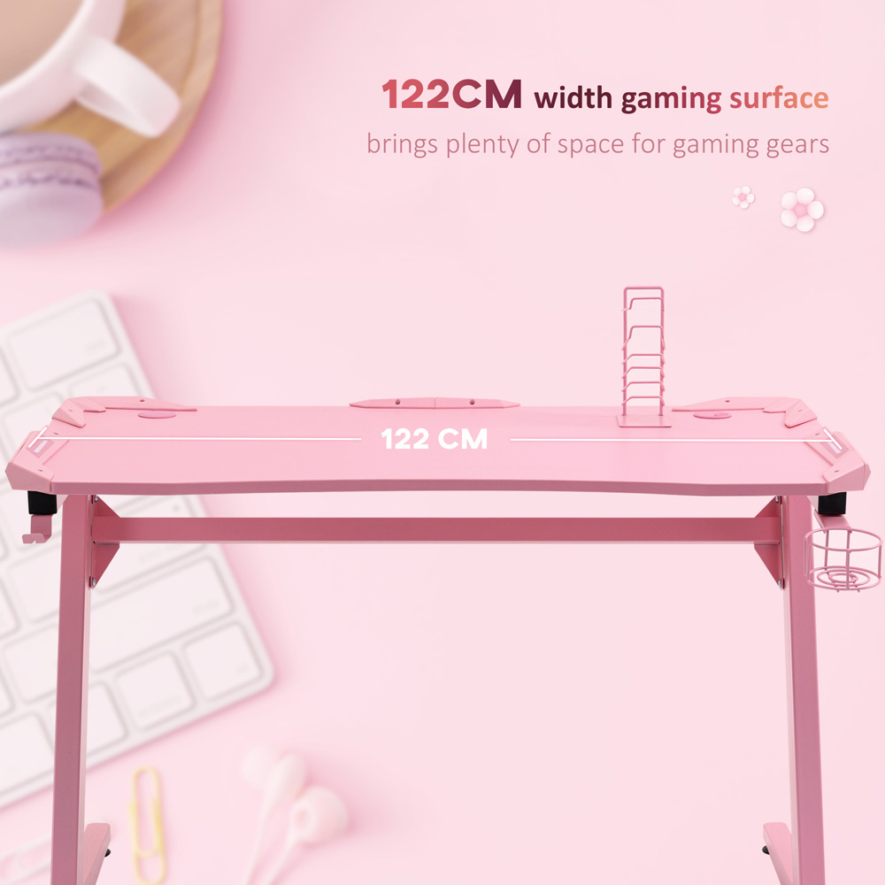 Portland Ergonomic Gaming Desk with Cup Holder Pink Image 4
