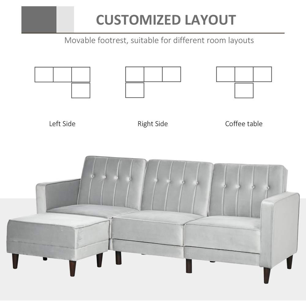 Portland Double Sleeper Light Grey L Shape Sofa Bed with Footstool Image 7