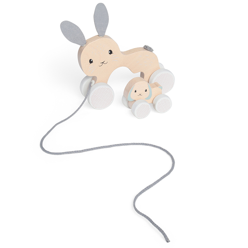 Bigjigs Toys FSC Wooden Pull Along Bunny and Baby Cream Image 4