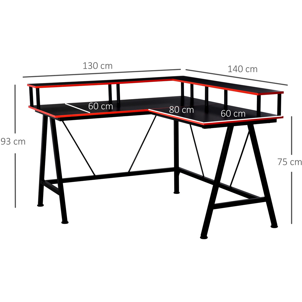 Portland L-Shaped 2 Tier Gaming Desk  Black and Red Image 7