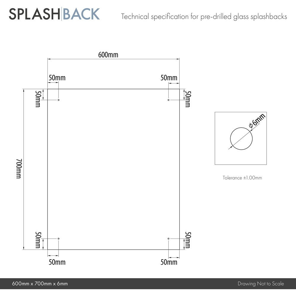 Splashback 0.6cm Thick Clear Kitchen Glass with Brass Caps 60 x 70cm Image 2