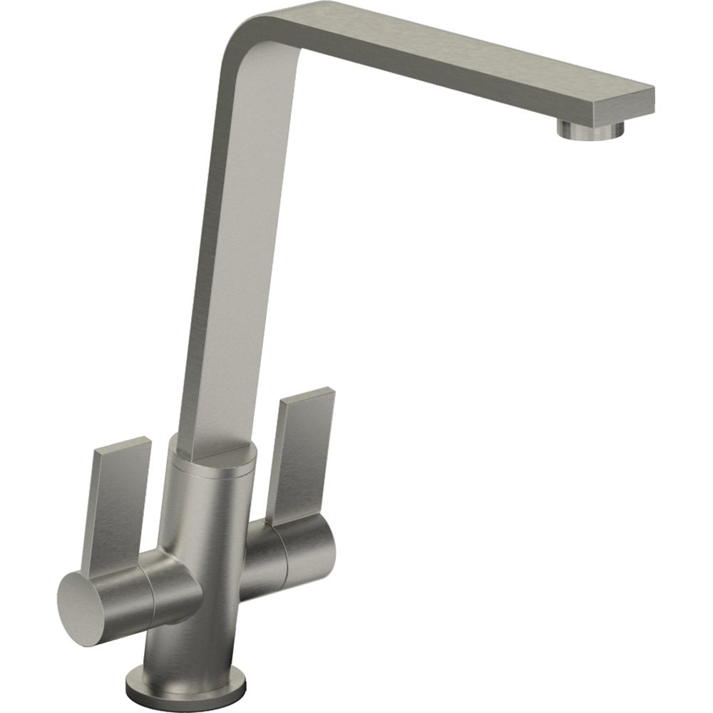 wilko Linear Flair Brushed Steel Dual Lever Mono Kitchen Tap Image 1