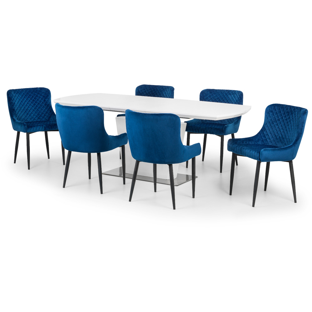 Julian Bowen Luxe Set of 2 Blue Velvet Dining Chair Image 5
