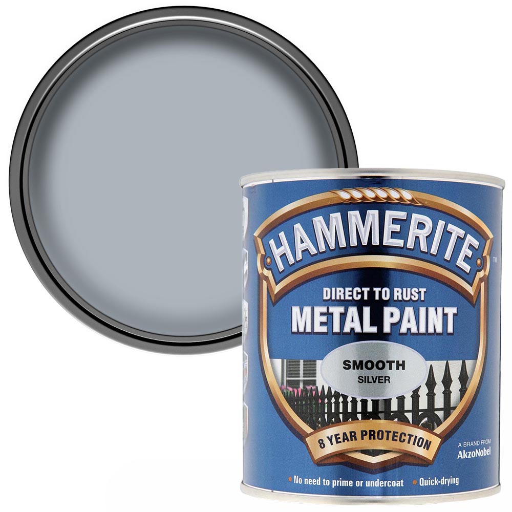 Hammerite Direct to Rust Silver Smooth Metal Paint 750ml Image 1