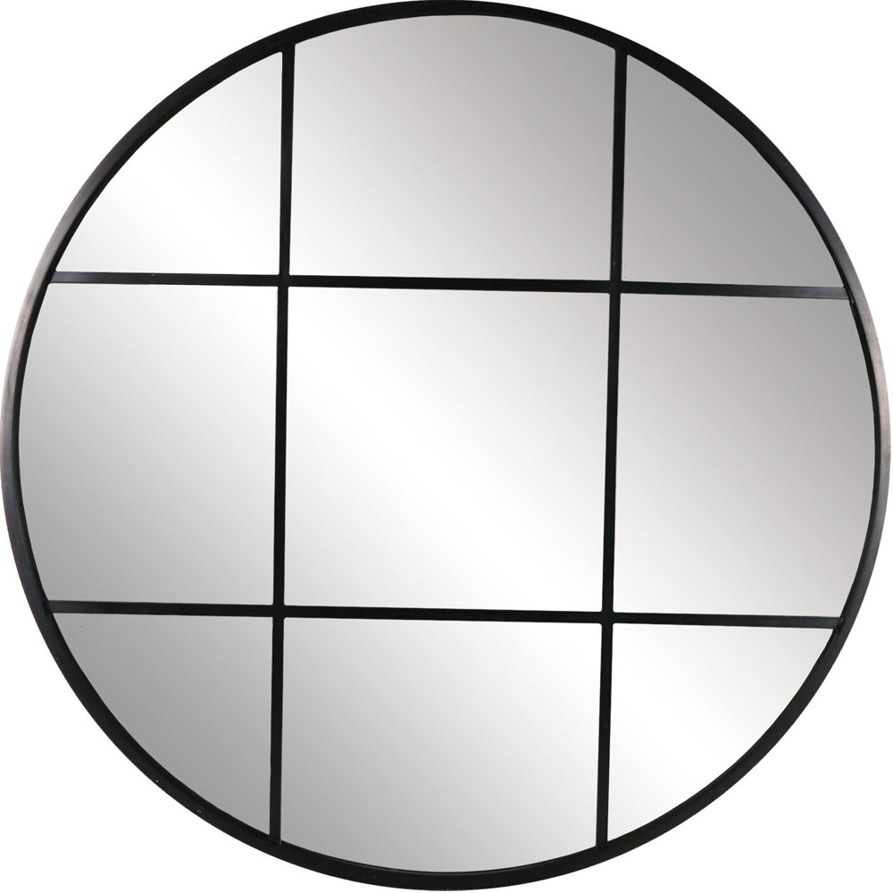 Round Black Window Wall Mirror 80cm Image