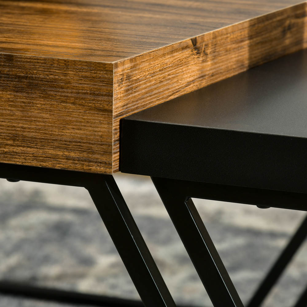 Portland 2 Piece Geometric Jet Black and Wood Effect Coffee Table Set Image 7