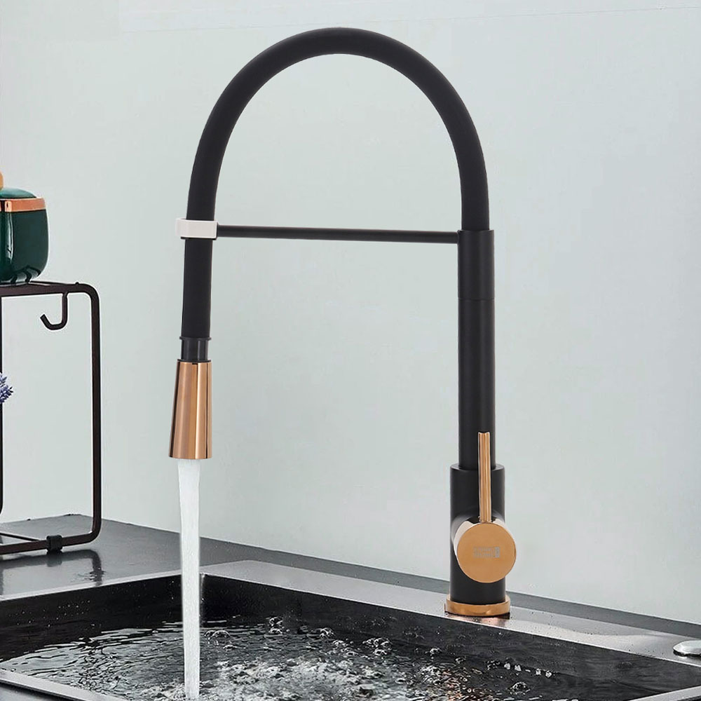Living and Home Black and Rose Gold Single Lever Mono Kitchen Tap Image 2