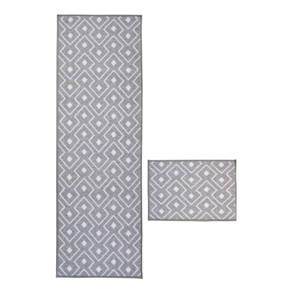 Homemaker Relay Grey Geometric Mat and Runner Set 57 x 30cm and 57 x 230cm Image 1