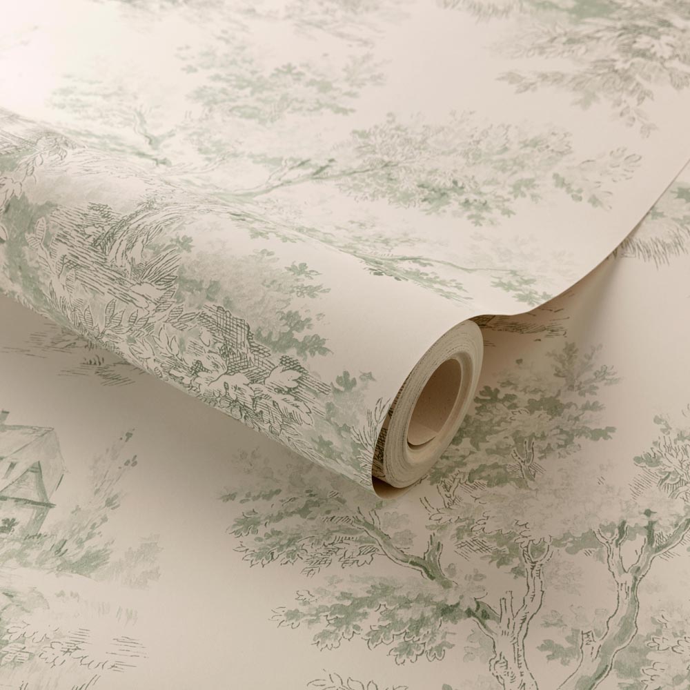 Grandeco French Vintage Toile Trees Green Wallpaper Image 2