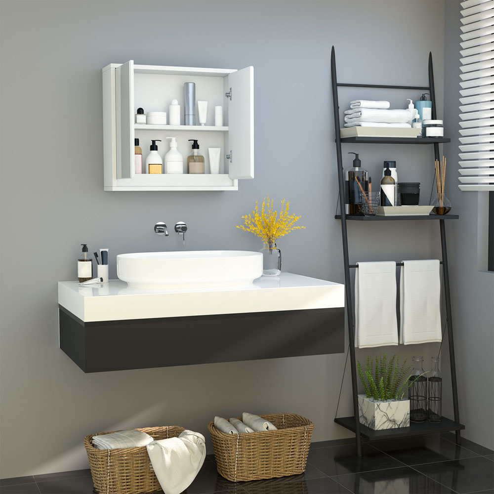 HOMCOM White Wall Mounted Mirror Bathroom Cabinet Image 6