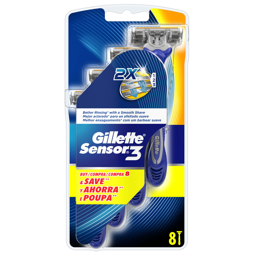 Gillette Sensor 3 Men's Disposable Razor 8 pack | Wilko