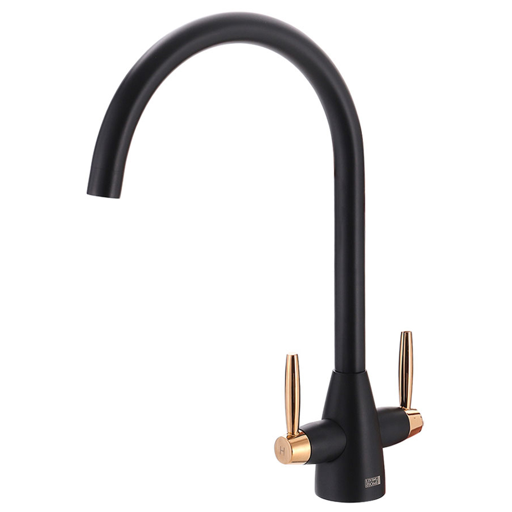 Living and Home Rose Gold Twin Lever Kitchen Tap Image 1