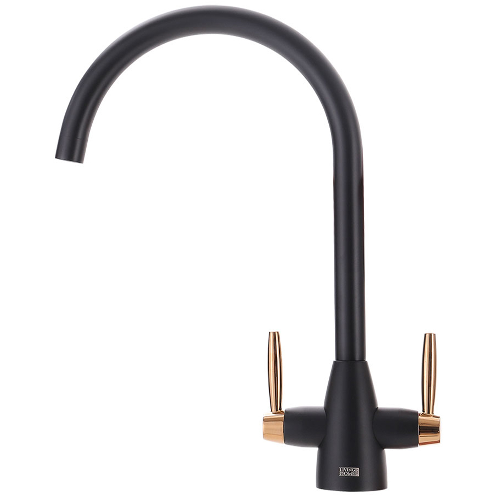 Living and Home Rose Gold Twin Lever Kitchen Tap Image 3