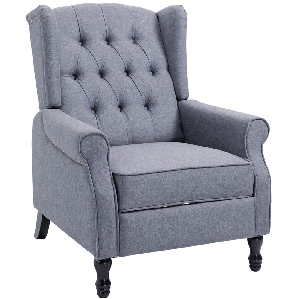 Portland Light Grey Button Tufted Recliner Chair with Footrest Image 2