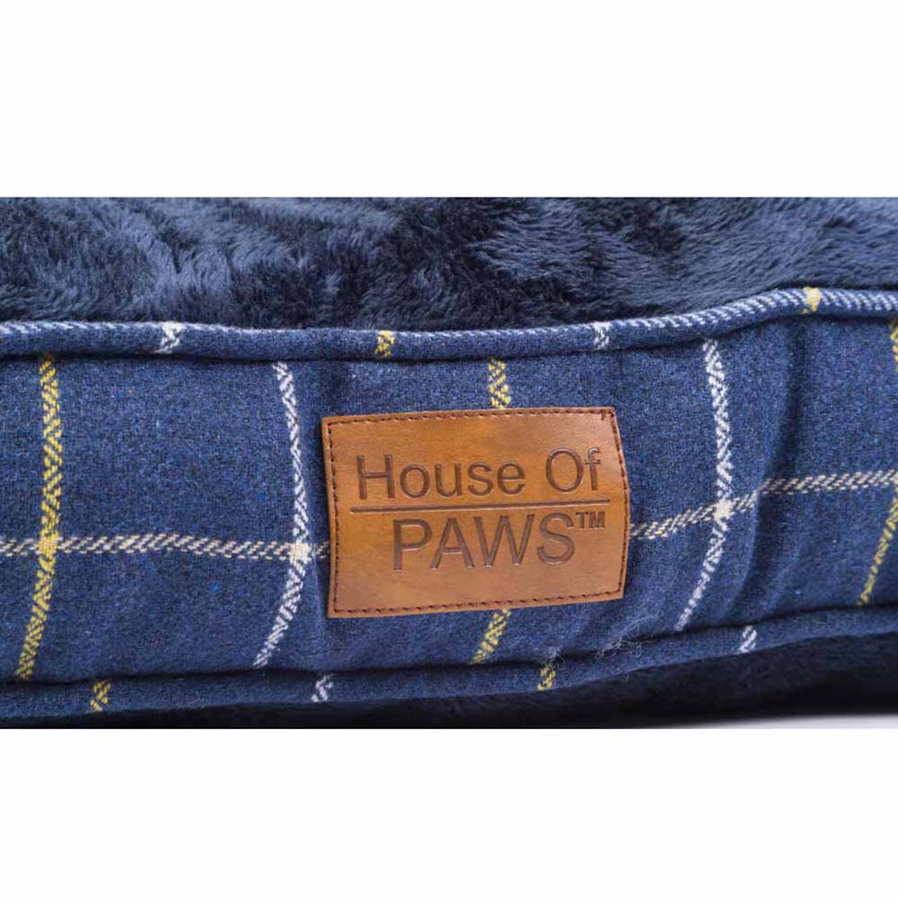 House Of Paws Navy Check Tweed Boxed Duvet Dog Bed Large Image 4