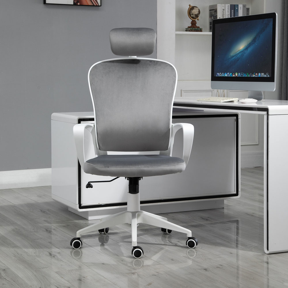 Portland Grey Velvet Swivel Rocking Office Chair Image 1