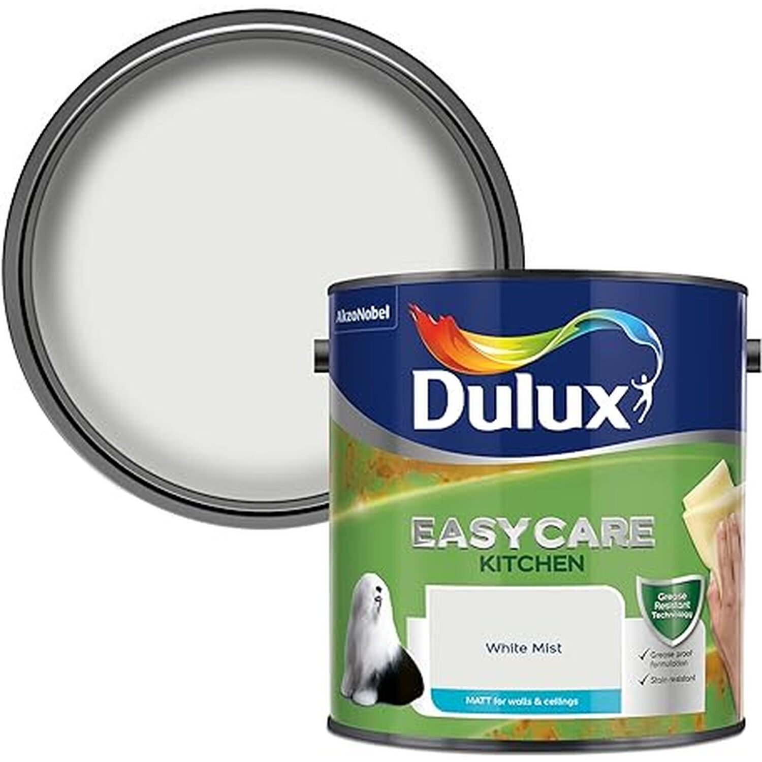 Dulux Easycare Kitchen White Mist Matt Emulsion Paint 2.5L Image 1
