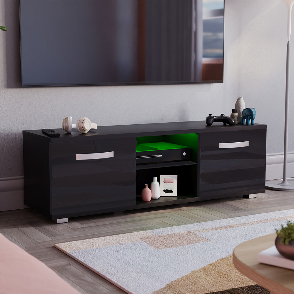 Vida Designs Cosmo 2 Door 2 Shelf Black Small TV Unit with LED Image 7