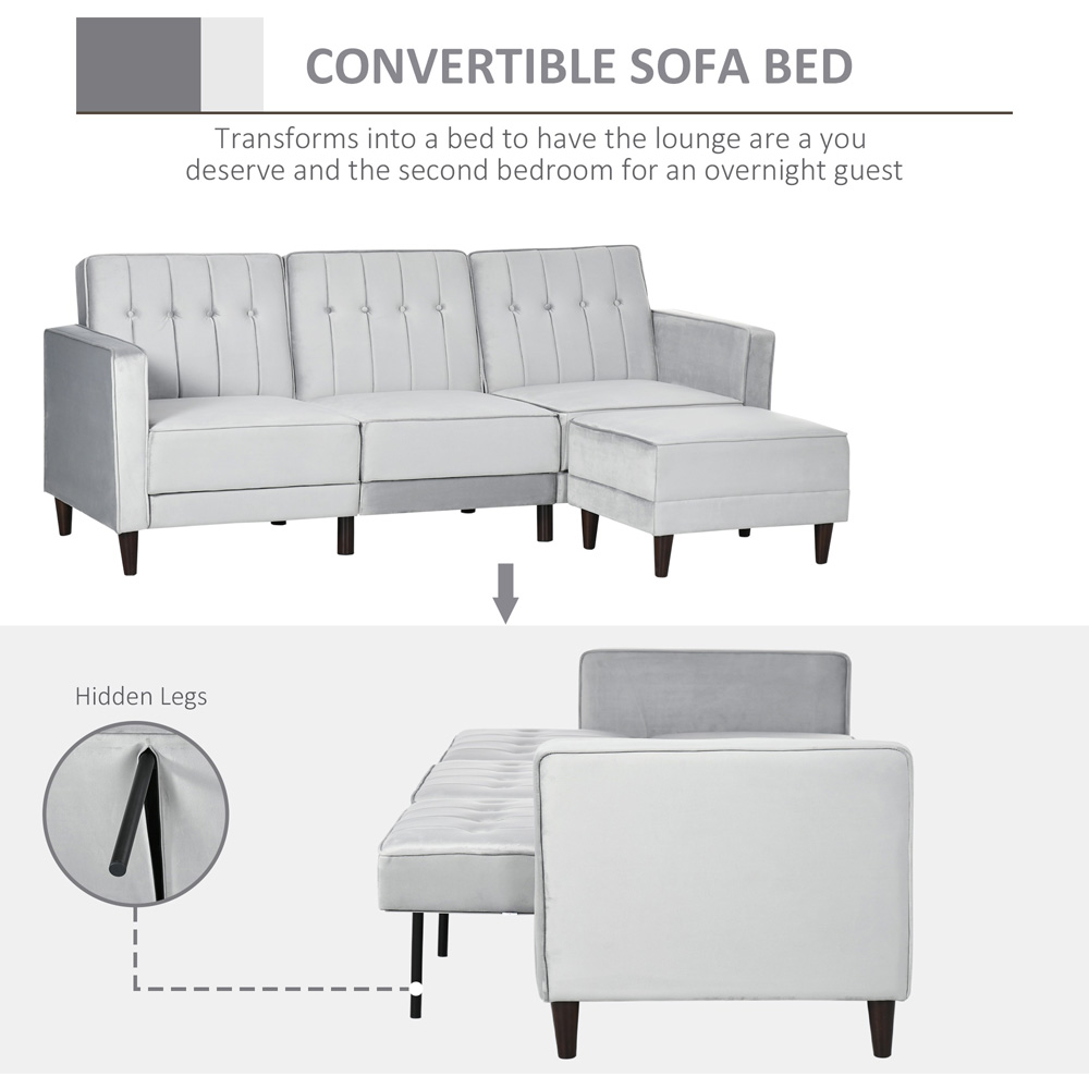 Portland Double Sleeper Light Grey L Shape Sofa Bed with Footstool Image 6