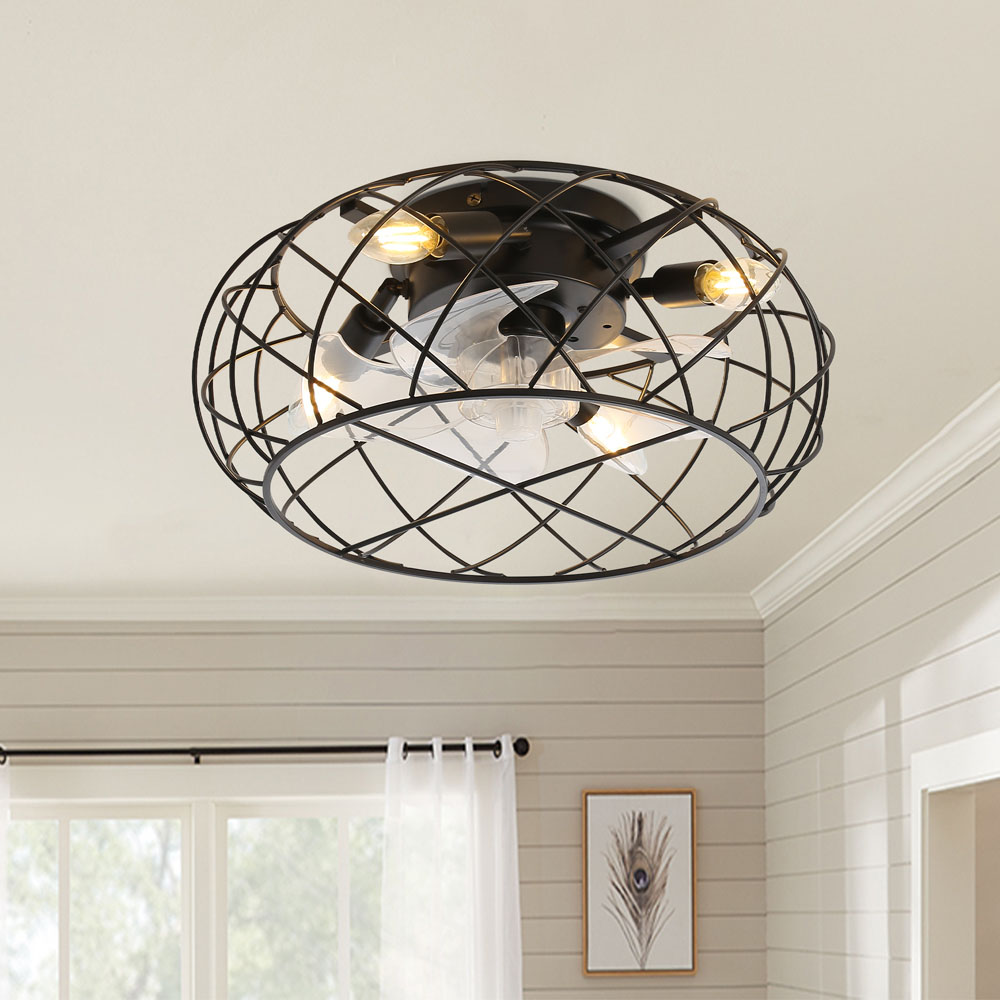 Living and Home Black Cage Ceiling Fan with Light and Remote Image 6