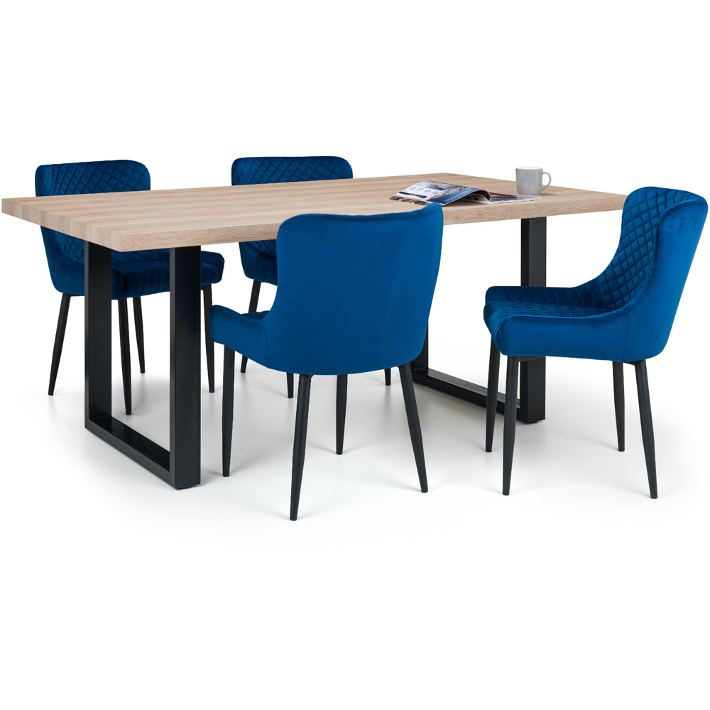 Julian Bowen Luxe Set of 2 Blue Velvet Dining Chair Image 6