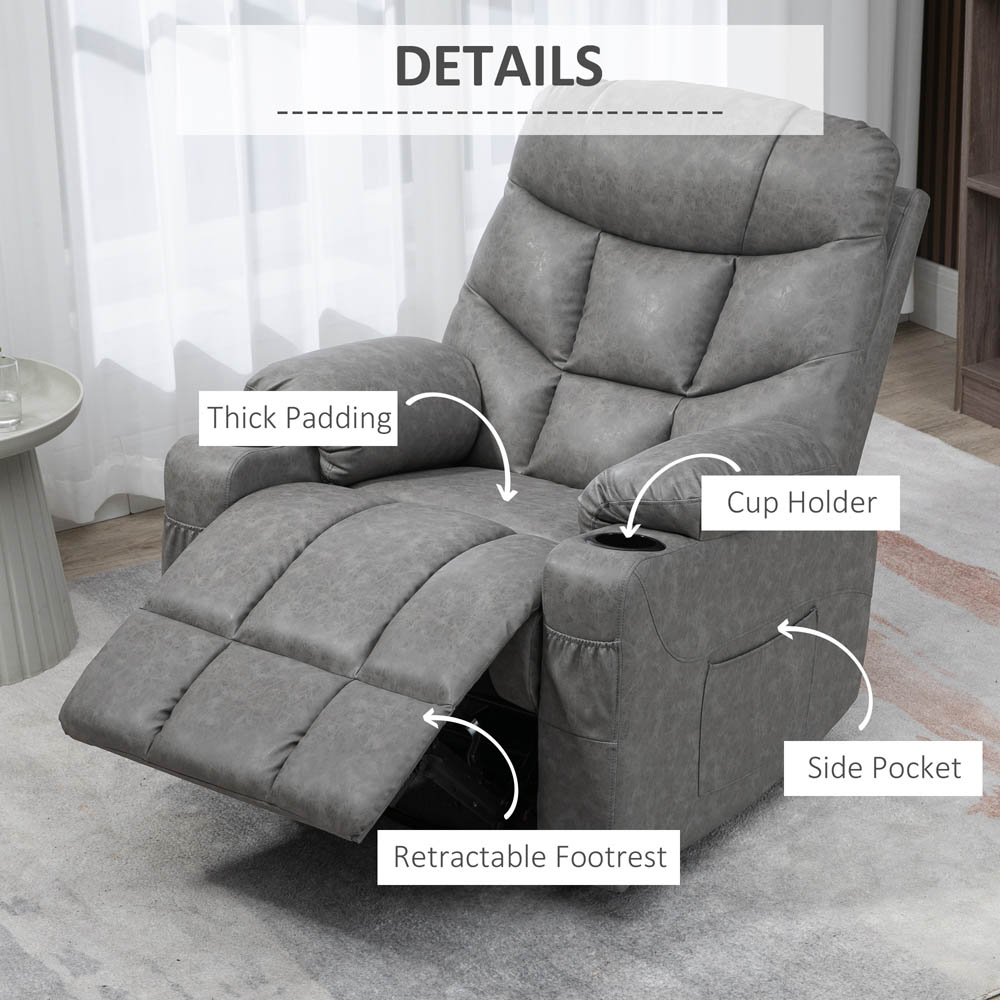 Portland Grey Faux Leather Recliner Armchair With Footrest Image 5