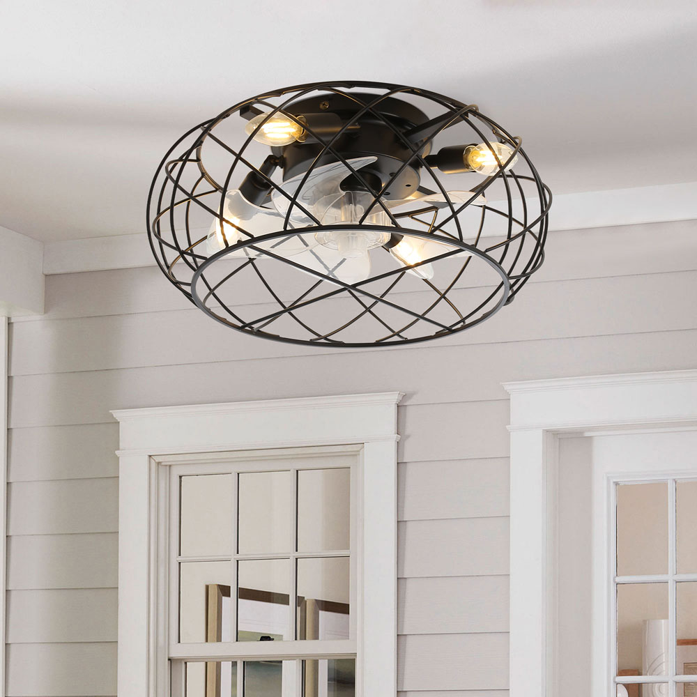 Living and Home Black Cage Ceiling Fan with Light and Remote Image 2