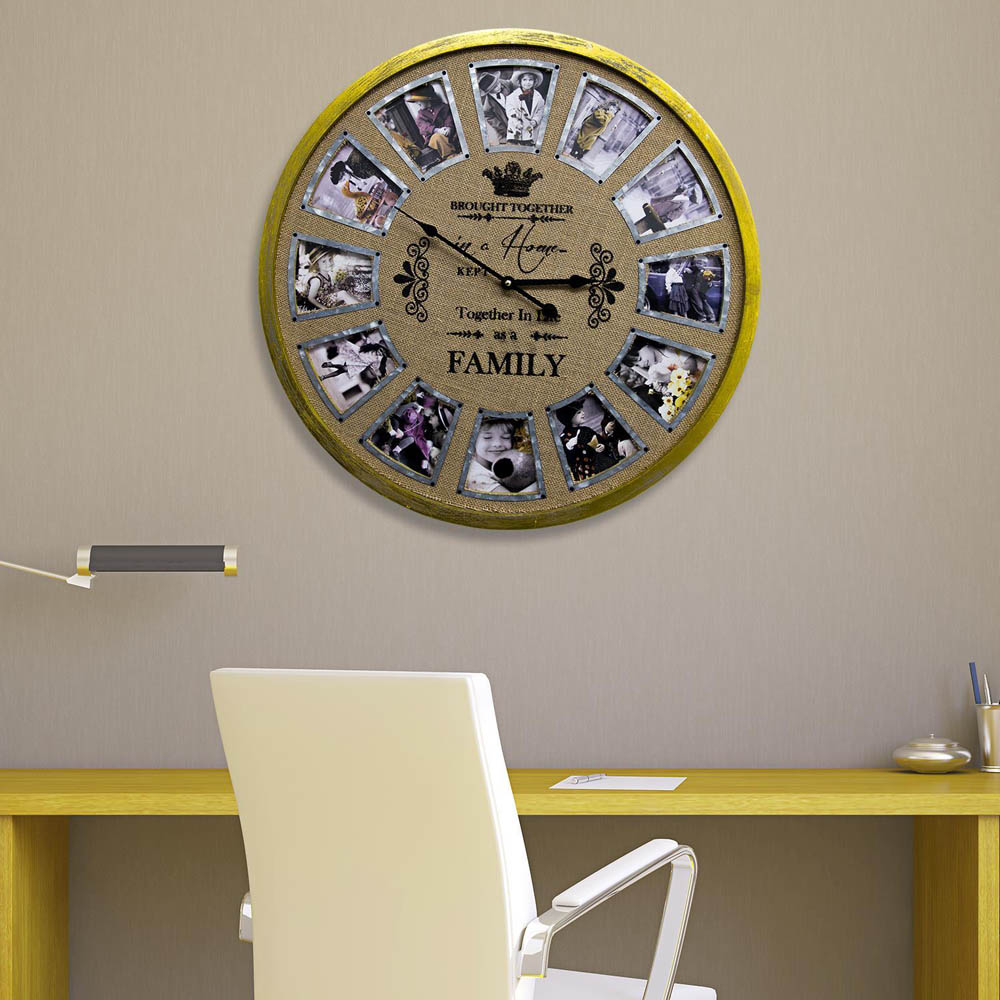 WALPLUS Family Photo Frame Timber Wall Clock 60cm Image 2
