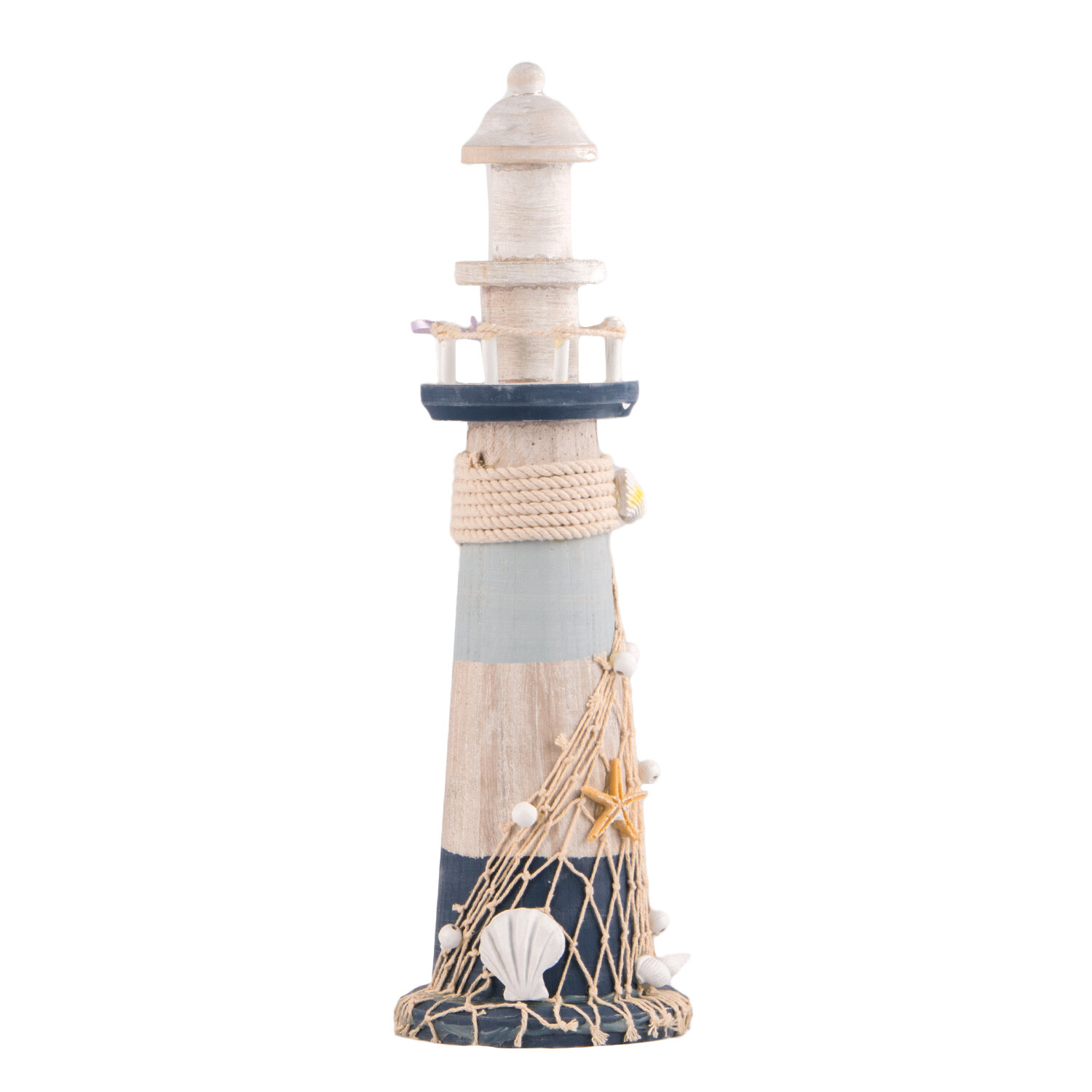 Blue and White Woodwash Lighthouse Decoration Ornament Image 2