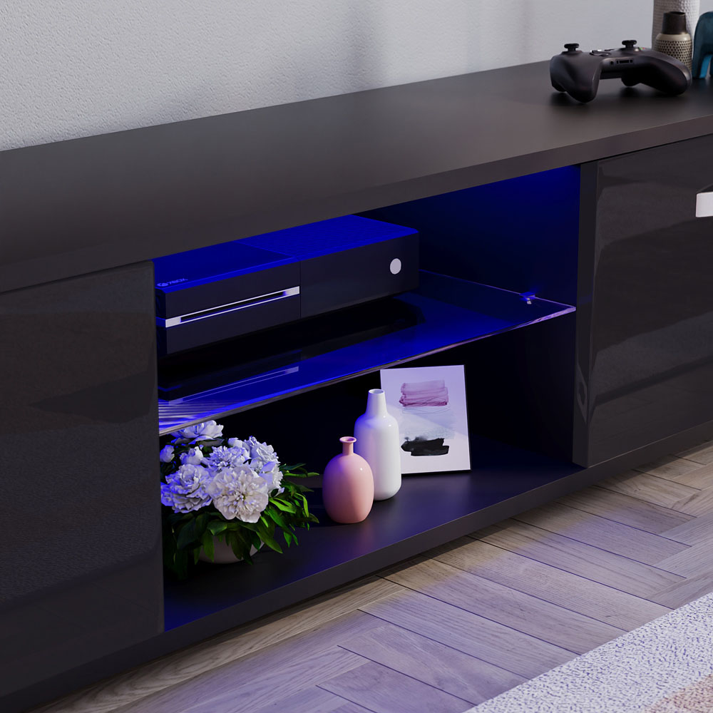 Vida Designs Cosmo 2 Door 2 Shelf Black Large TV Unit with LED Image 4