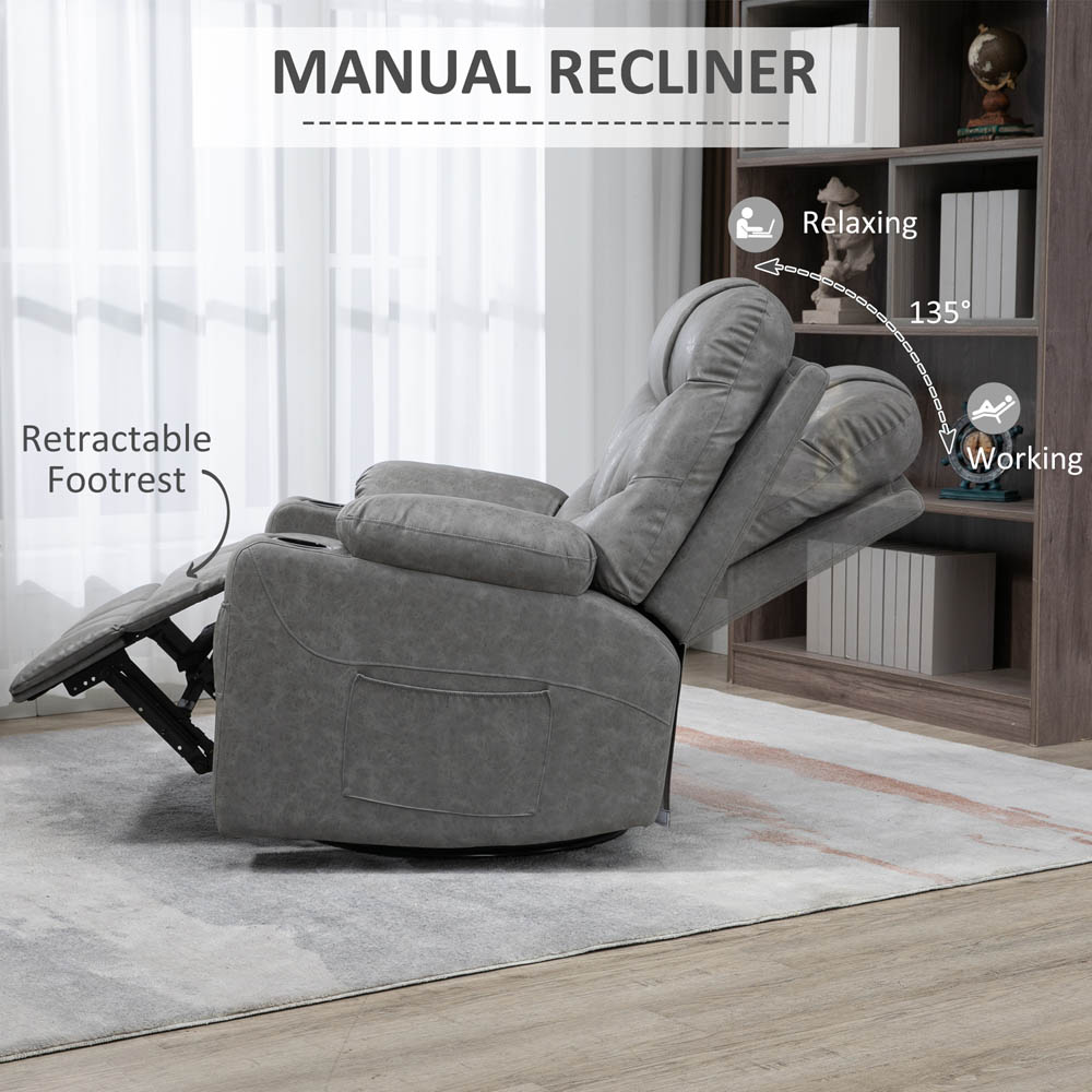 Portland Grey Faux Leather Recliner Armchair With Footrest Image 3